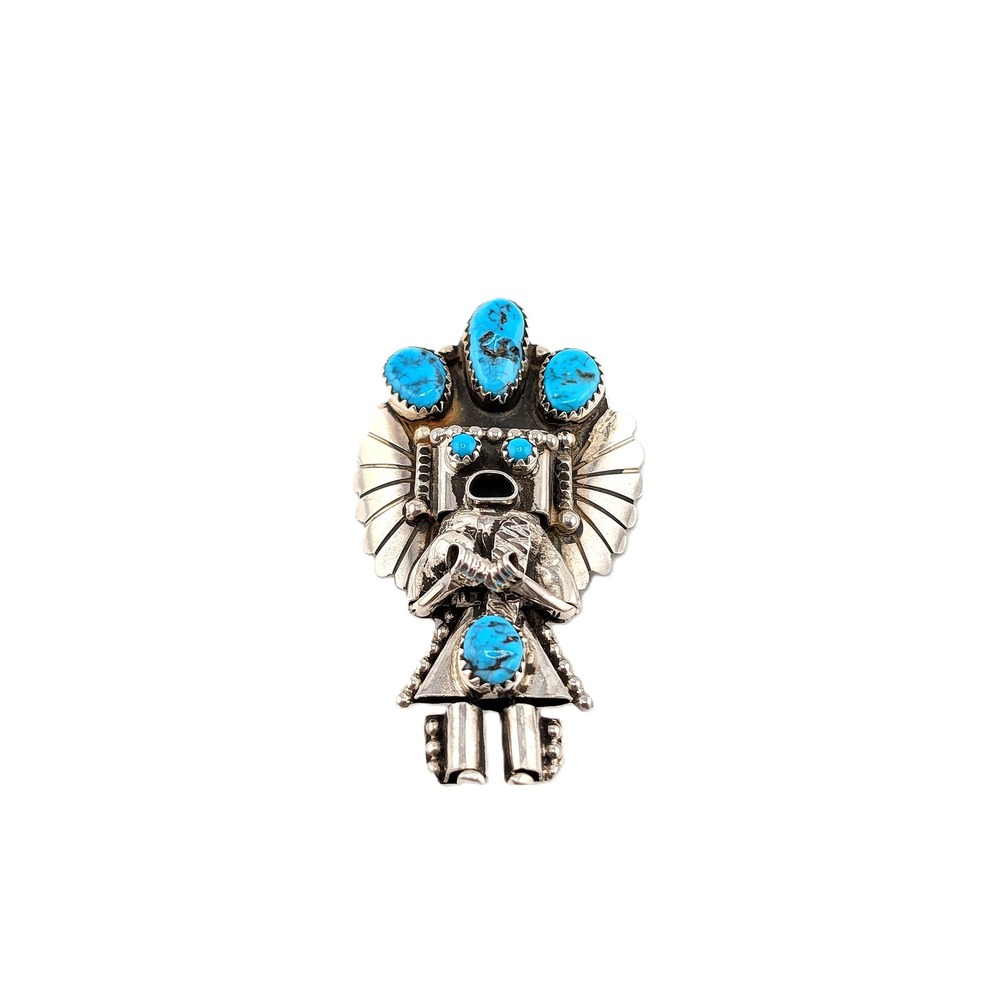Navajo Kachina Pendant Brooch Pin Signed Doris Smallcanyon Kingman Turquoise** - Picture 2 of 6